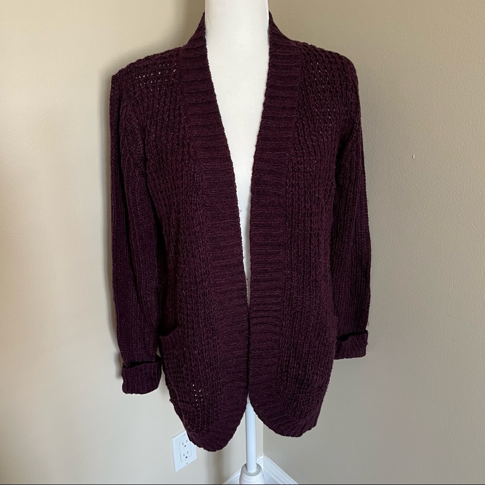 Eggplant Round-hem Cardigan
